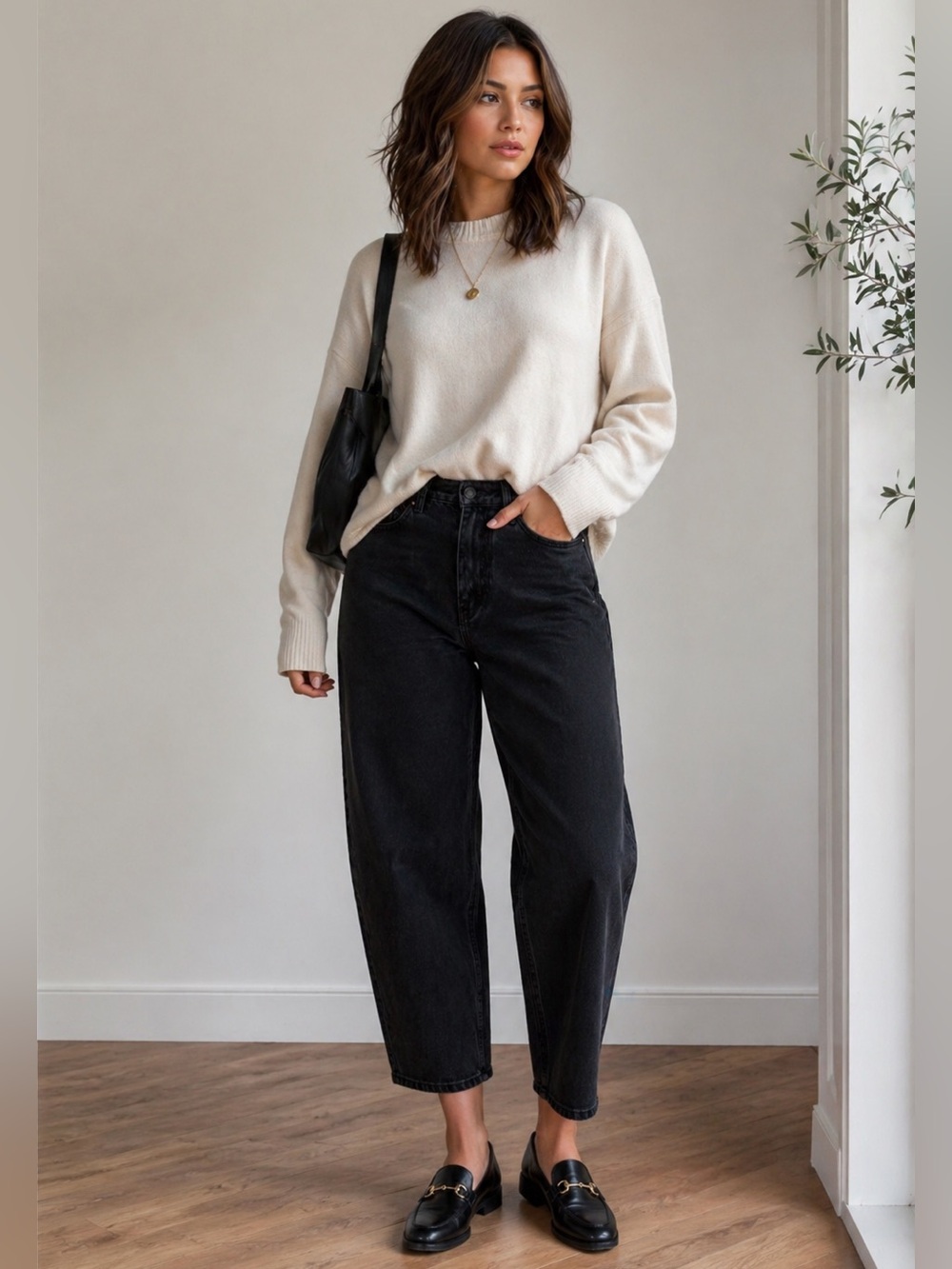 Zara Black Straight Tapered Cropped Jeans Women US 36 EU 46 High Rise Denim